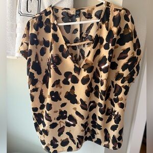 SHEIN Tan Cream Graphic Short Sleeve Blouse